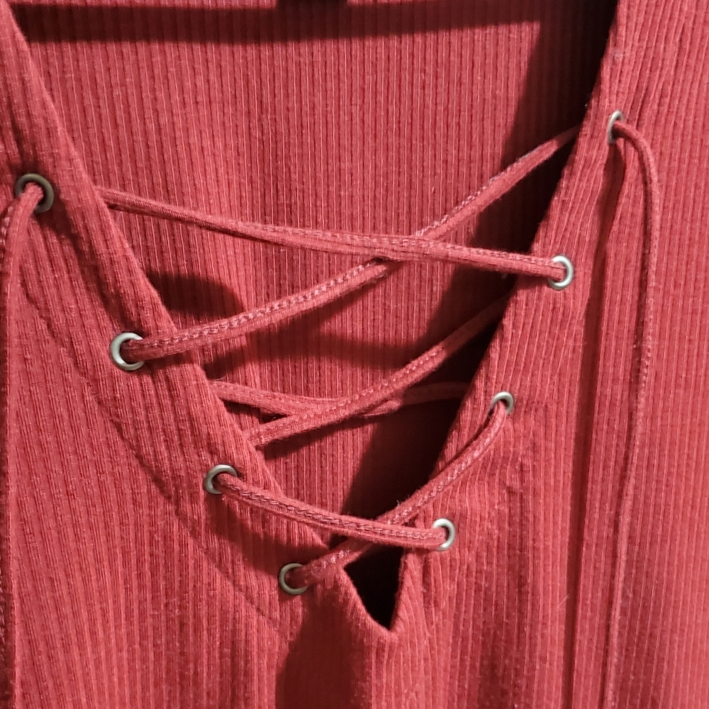 Rue 21 burgundy lace up shirt - Picture 6 of 7